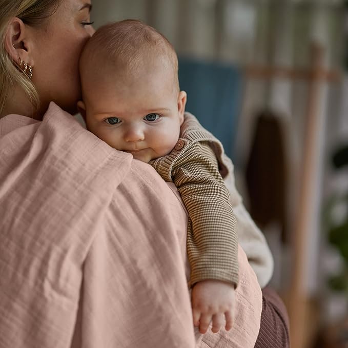 Huxie Swaddle - 100% Organic Cotton - Muslin Swaddle Blankets for Newborn, 47" x 47" (Blush)