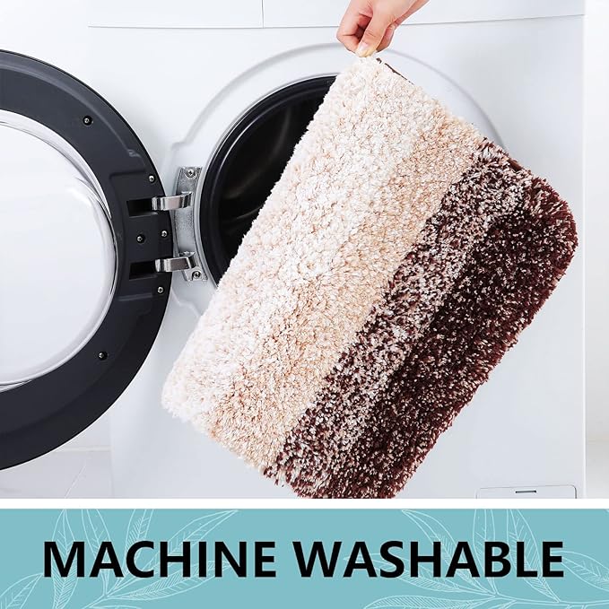 Arotive Microfiber Bathroom Rugs, Shaggy Soft and Absorbent Bath Rug, Non-Slip, Thick Plush Machine Washable Dry Bath Mats for Bathroom, Tub and Shower, 54x24, Brown, Rectangular