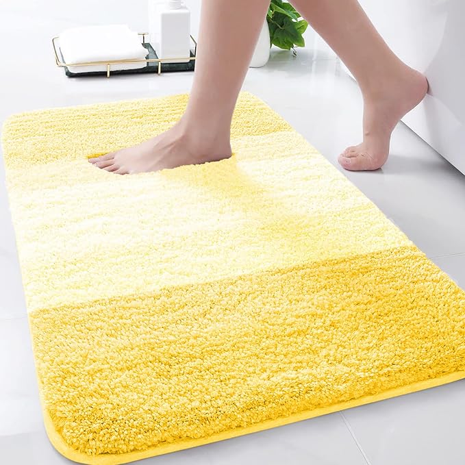Arotive Microfiber Bathroom Rugs, Shaggy Soft and Absorbent Bath Rug, Non-Slip, Thick Plush Machine Washable Dry Bath Mats for Bathroom, Tub and Shower, 30x20, Yellow, Rectangular