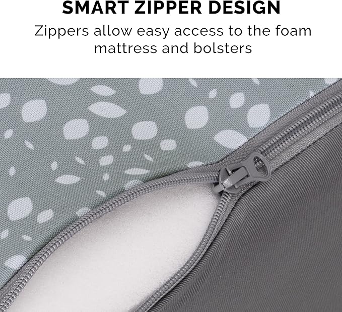 Furhaven Cooling Gel Dog Bed for Large Dogs w/ Removable Bolsters & Washable Cover, For Dogs Up to 95 lbs - Plush & Almond Print L Shaped Chaise - Gray Almonds, Jumbo/XL