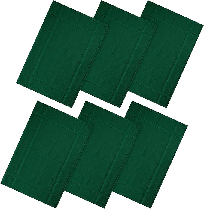 Ample Decor 100% Cotton Bath Mats 34 x 20 Inches, Quick Dry, 1350 GSM Banded Border Shower Bathroom Floor Mat, Not Bathroom Rug - Christmas Green, Pack of 6