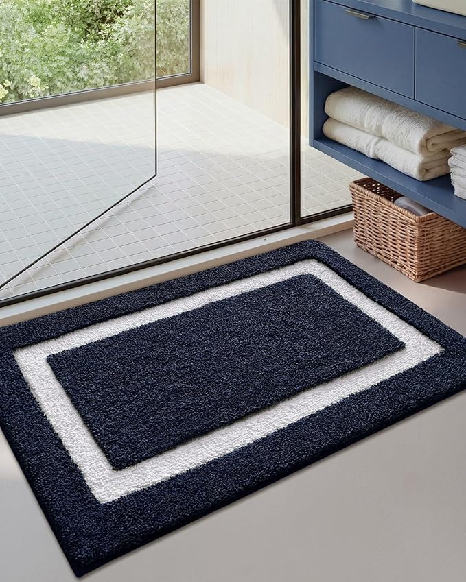 Color&Geometry Bathroom Rugs, Water Absorbent and Quick Dry Microfiber Bath Rugs-16"x24", Non-Slip, Machine Washable, Extra Soft Plush Bath Mats for Bathroom, Laundry Room, Blue White