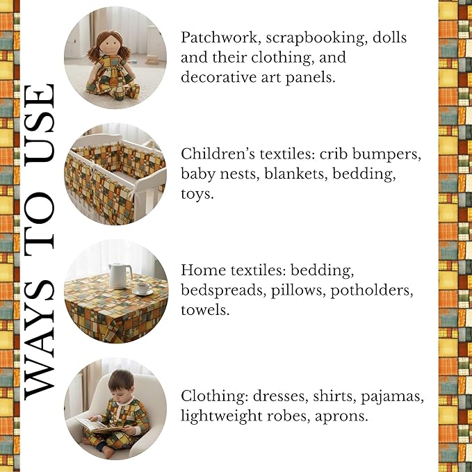 Golden Harvest Patchwork Cotton Fabric – Premium Turkish Printed Cotton 140 GSM, Pre-Cut 61 x 36.6 Inches, Quilting & Sewing Fabric for Crafts, Home Decor & DIY Projects