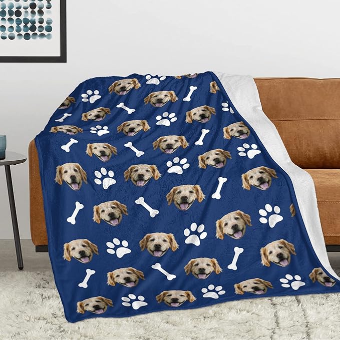 Ecautly Custom Dog Memorial Blanket with Photo, Personalized Pet Photo Blanket for Her, Pet Loss Gifts, Customized Puppy Picture Memory Gift