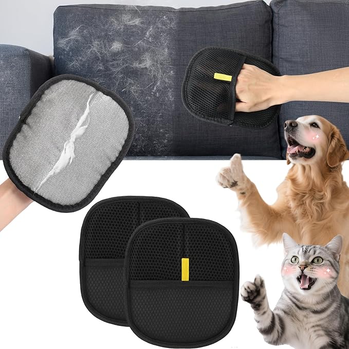 Mity rain 2PCS Pet Hair Removal Glove, Reusable Magical Brush Pet Hair for Cats & Dogs, Electrostatic Pet Hair Remover for Laundry, Carpet, Furniture, Car, Bedding, Easy Cleaning & Grooming Tool