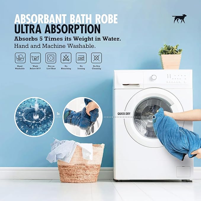 Tuff Pupper Fast Drying Dog Bath Robe | 800 GSM Plush Dog Towel Bathrobe/Dressing Gown | Super Absorbent Pet/Puppy Bathrobe | Adjustable Hood & Belly Strap | Super Soft | Fast Drying (XS, Blue)