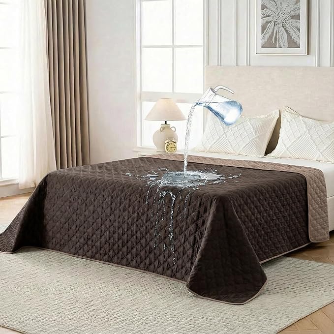 FunFurry Waterproof Dog Blanket, Couch Cover for Dogs Washable, Reversible Dog Bed Cover, Couch Furniture Protector. (Dark＆Light Brown, 82 X 82 Inch - 1 Pack)