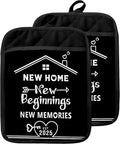 Housewarming Gifts Pot Holders with Pockets, New Home New Beginnings Memories Oven Pot Holders Heat Resistant Oven Mitts Hot Pads for Kitchen Baking Cooking
