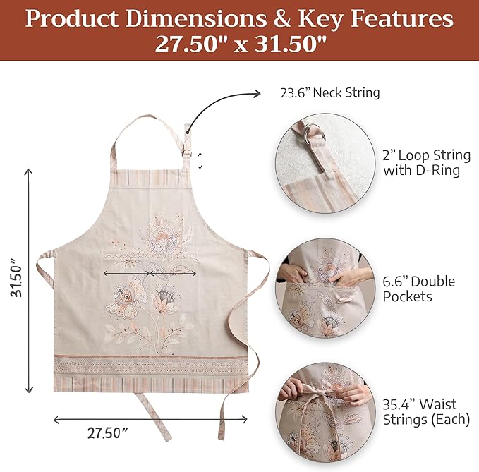 Maison d' Hermine 100% Cotton Apron for women with Pocket Kitchen Chef Apron for Men Cooking Gardening Server Waitress