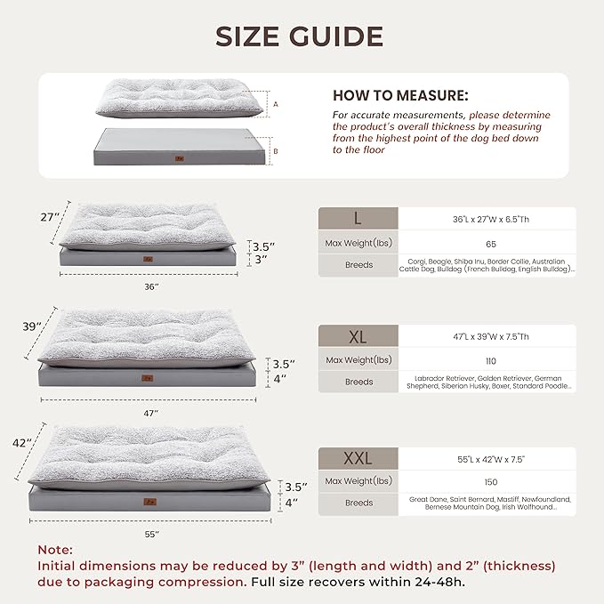 Warmrest 2-Pack Waterproof Dog Bed Medium Size Dogs, Plush Cushion & Orthopedic Egg-Crate Foam Mattress for Senior Dogs, Washable Dog Crate Bed with Removable Cover, Light Grey