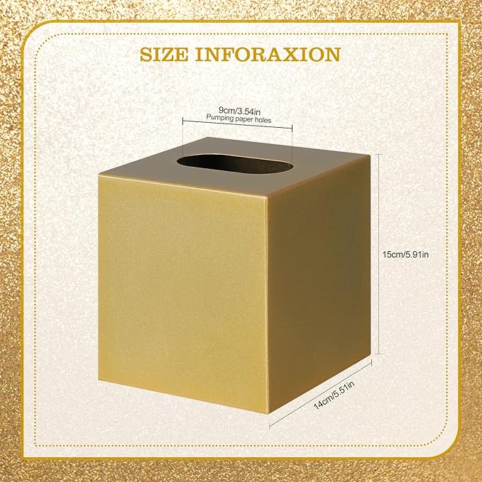 HOUSE DIARY Metal Square Tissue Box lid, Modern Facial Tissue Holder for Bathroom Vanity Tops, Bedroom Dressers, Nightstands, Desks, Offices (Gold)