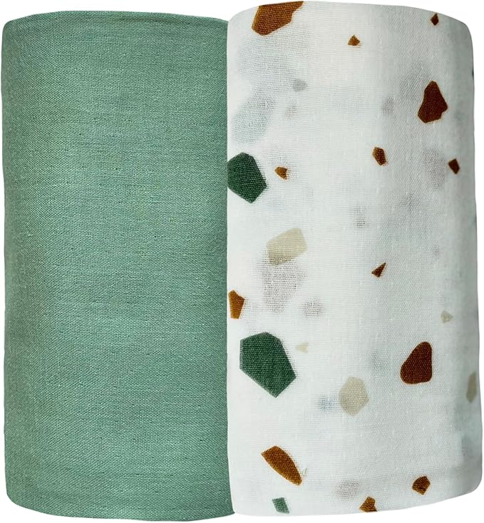 Leyl&Ari Muslin Swaddle Baby Blanket | 100% Organic Cotton Recieving Wrap (47"X47", Sage Set)