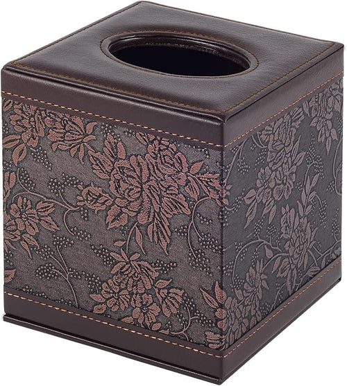 Antique Leather Square Tissue Box Cover/Holder,RHCSZ Table Napkin Case Dispenser,Facial Tissues Organizer with Magnetic Bottom for Home Office,Tissues Cube Box (Retro)