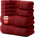 RIVERSIDE Pack of 8 Towels Set, 2 Large Bath, 2 Hand, 4 Face Washcloths, 100% Cotton Hotel Quality, Super Soft, Quick Dry, Highly Absorbent Perfect for Bathroom, Red