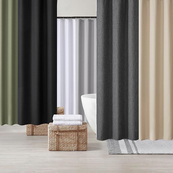 Madison Park Shower Curtain Waffle Weave, Vibrant Dyed, Waffle Shower Curtain 3M Scotchgard Moisture Management, Farmhouse Stall Shower Curtains for Bathroom, Stall: 36x72'' Sage Green