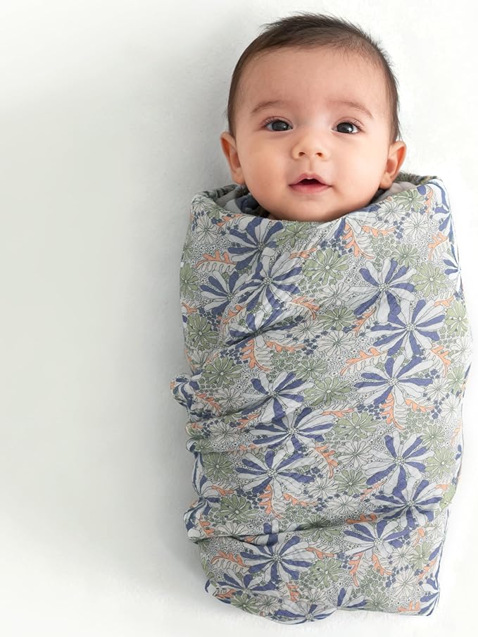 NTBAY 2 Layer Muslin Cotton Baby Swaddle Blanket, 30x40 Soft and Breathable Receiving for Newborns and Infants, Perfect for Crib, Stroller, Travel, Lightweight Nursery Blanket, Retro Floral Botanical
