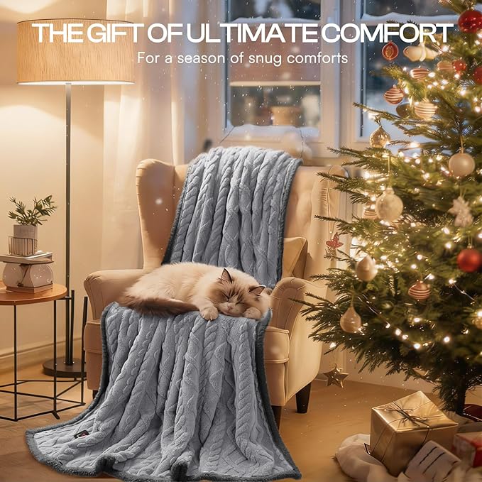 Luciphia Waterproof Pet Blanket, Liquid Pee Proof Dog Blankets for Sofa Bed Couch, Reversible Sherpa Fleece Furniture Protector Cover for Small Medium Large Dogs Cats,Light Grey Large（65" x 57"）