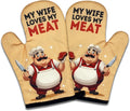 2 Pack Funny BBQ Oven Mitts, My Wife Loves My Meat, Heat Resistant Non-Slip Mitts, Husband Christmas Birthday Gifts from Wife, Humorous Grilling Cooking Gifts for Men Husband Chef Friend