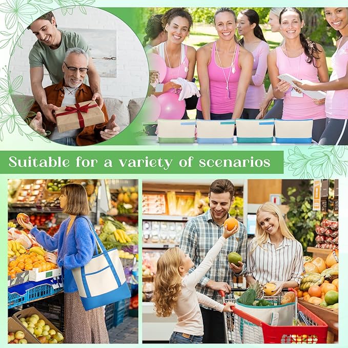 Sanwuta Canvas Tote Bags Bulk with Outer Pocket and Makeup Pouch 18'' Reusable Grocery Bags with Handles for Women Beach DIY