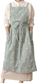 Japanese apron Women-Cross Back Apron for Women with Pockets, Pinafore Aprons, Womens Cotton Linen Apron