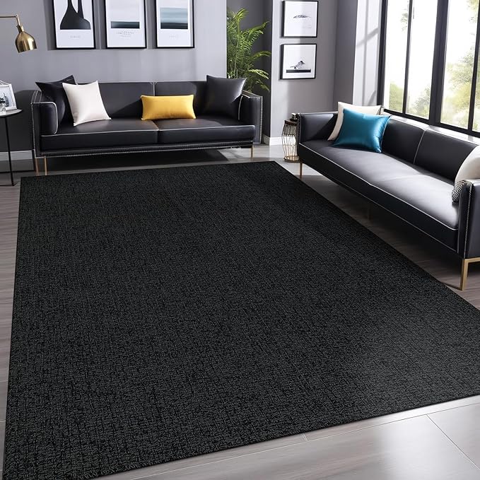 Easy Jute Rugs 8x10 Dark Gray Color Living Room Indoor Outdoor Area Rug for Farmhouse Patio and Kitchen Rug High Traffic Washable Easy to Clean Solid Woven Design Outside Carpet (8 x 10)