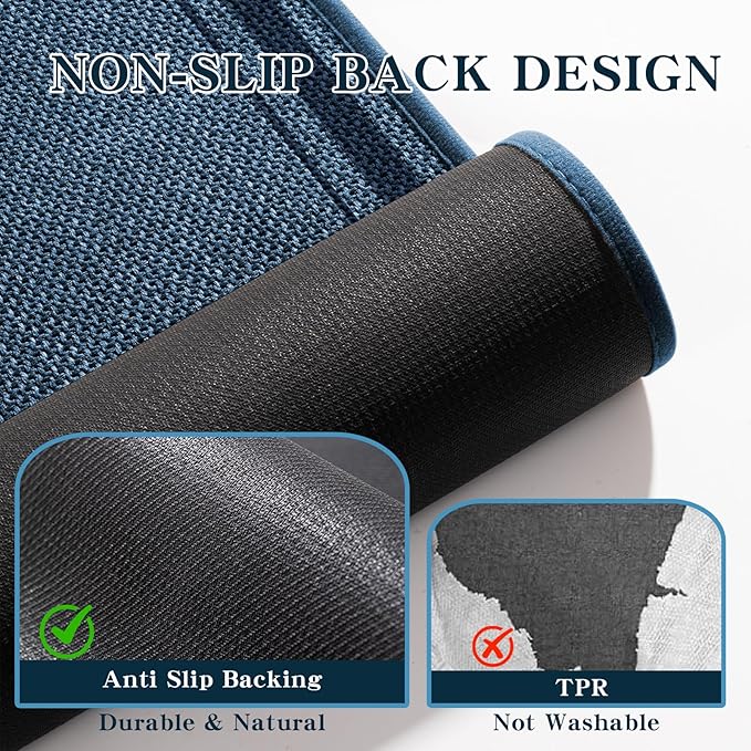 chakme Bathroom Rugs Mat 36x24, Ultra Thin Non Slip Bath Mat Large Quick Dry Absorbent Bath Mat for Bathroom Floor, (Dark Blue, 36"x24")