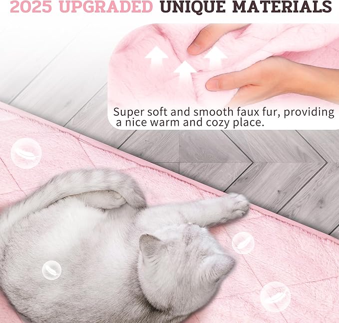 NWK Fluffy Self Warming Cat Mat, Cat Blanket, Thermal Dog Mat, Washable, Non-Slip Bottom for Sofa & Crate & Kennel & Car Seat (Blush Pink, Small (20'' X 16'' X 0.4''))
