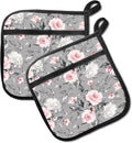 2 Pack Pot Holders for Kitchen Clearance, Cute Hot Pads, Funny Oven Pot Holders, Potholders Sets for Kitchen Heat Resistant Grey Pink Flowers