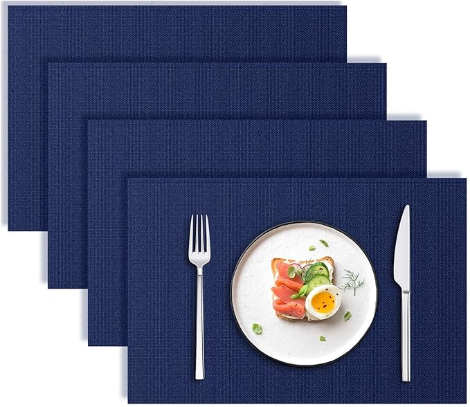 Blue Forest | Rectangular Faux Linen Placemats Set of 4 | Dual- Layered Thickened for Durability | Heat Resistant | Machine Washable | Wrinkle Free for Easy Care Indoor/Outdoor Use - NavyBlue