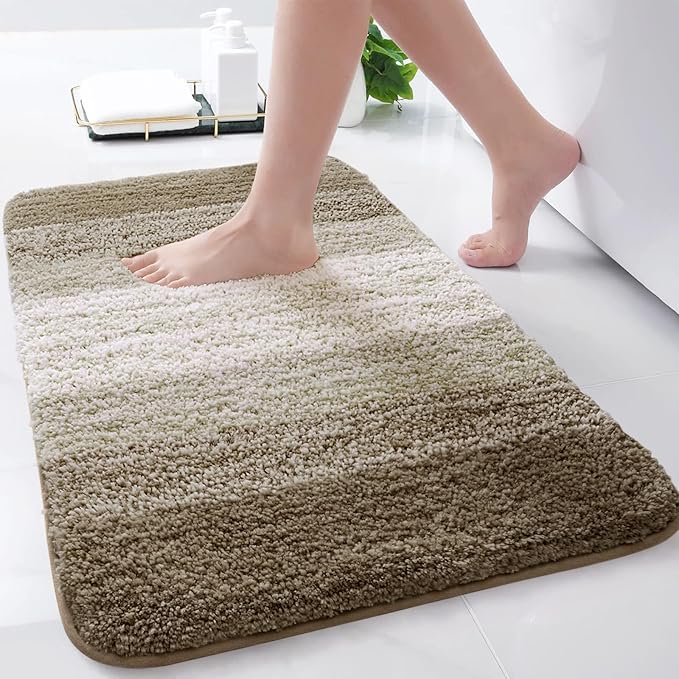 Arotive Microfiber Bathroom Rugs, Shaggy Soft and Absorbent Bath Rug, Non-Slip, Thick Plush Machine Washable Dry Bath Mats for Bathroom, Tub and Shower, 24x16, Coffee, Rectangular