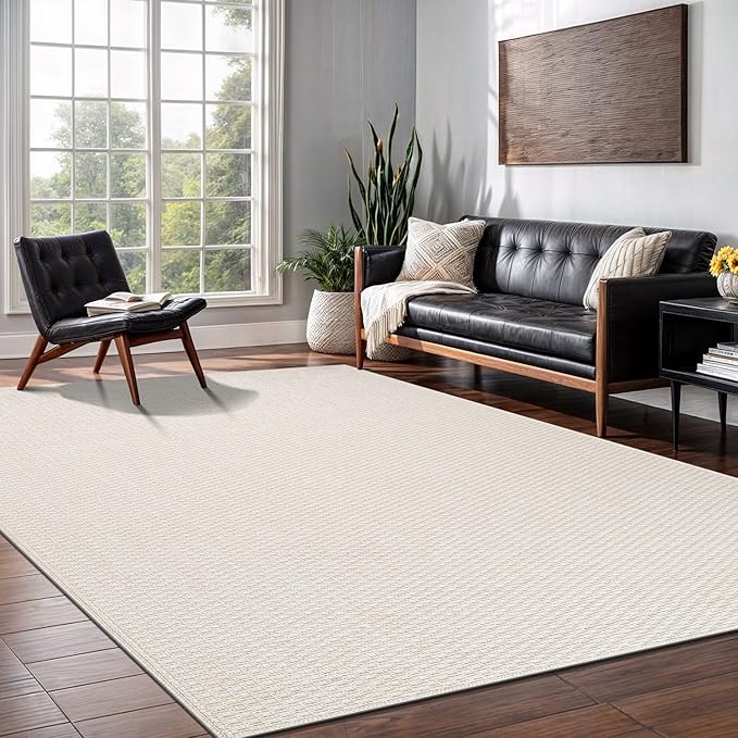 Easy Jute Rugs 6x9 White Color Living Room Indoor Outdoor Area Rug for Farmhouse Patio and Kitchen Rug High Traffic Washable Easy to Clean Solid Boho Woven Design Outside Carpet (6 x 9)