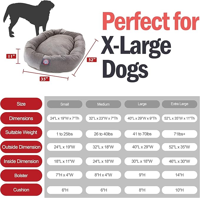 Majestic Pet 52 Inch Micro Velvet Calming Dog Bed Washable – Cozy Soft Round Dog Bed with Spine for Head Support - Fluffy Donut Puppy Mat 52x35x11 (inch) X- Large - Vintage (2025)