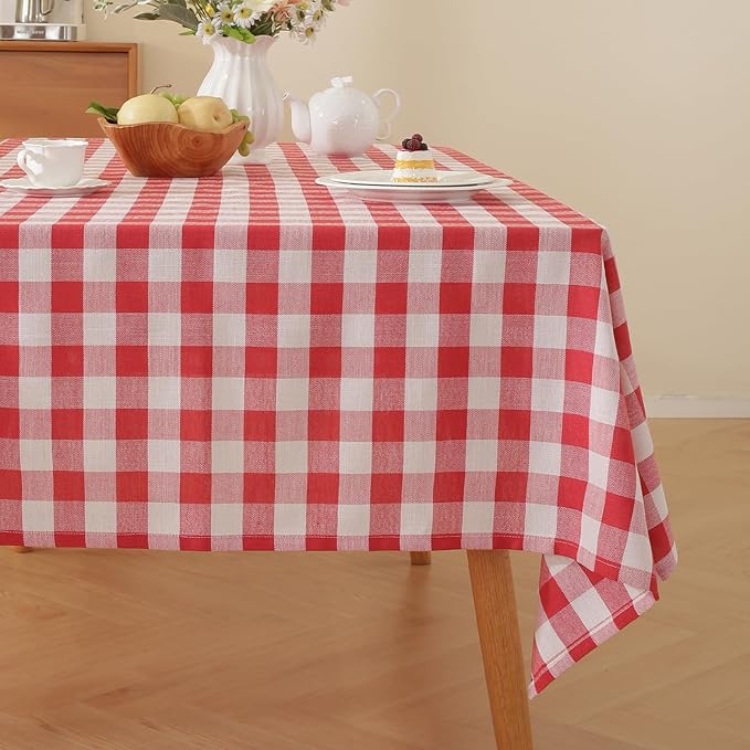 Alsoo Gingham Tablecloth Rectangle Table Cloth Heavy Duty Cotton Checkered Table Cover Buffalo Plaid Tablecloths for Spring Picnic Kitchen Dining, Red and White,60 * 120 inch