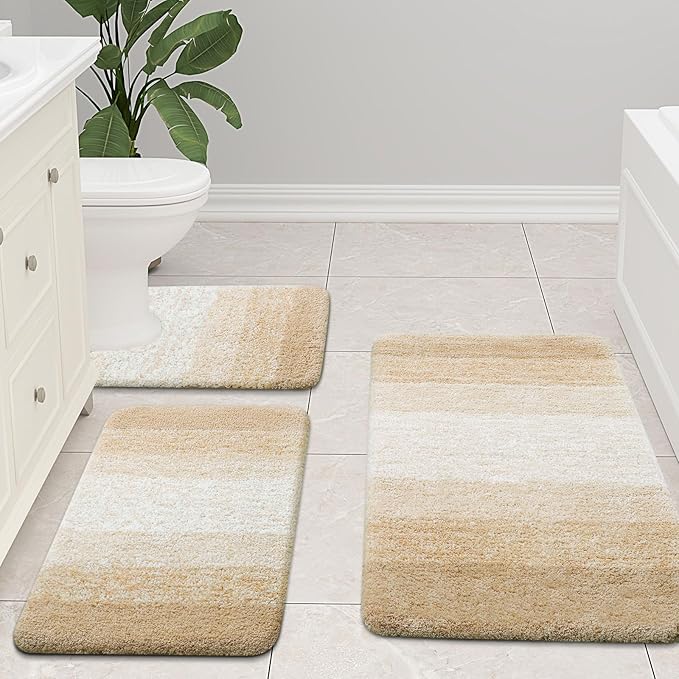 Arotive Microfiber Bathroom Rugs, Shaggy Soft and Absorbent Bath Rug, Non-Slip, Thick Plush Machine Washable Dry Bath Mats for Bathroom, Tub and Shower, 30x20, Camel, Rectangular