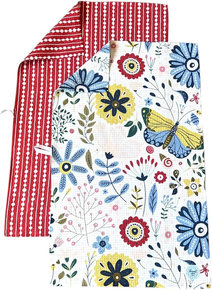 Desert Aqua || 2 Pack Double Sided|| Not Your Ordinary Dish Towels || Waffle Weave Microfiber || Tea Towels || Highly Absorbent || Hanging Loop || Dish Cloths|| Designer Prints|| Flower Garden