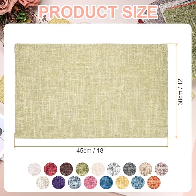 HARFINGTON 4pcs Linen Fabric Placemats 12" x 18" Polyester Rectangle Place Mats Machine Washable Heat Resistant Kitchen Table Mats for Outdoor Indoor Party Family Holiday, Grass Green
