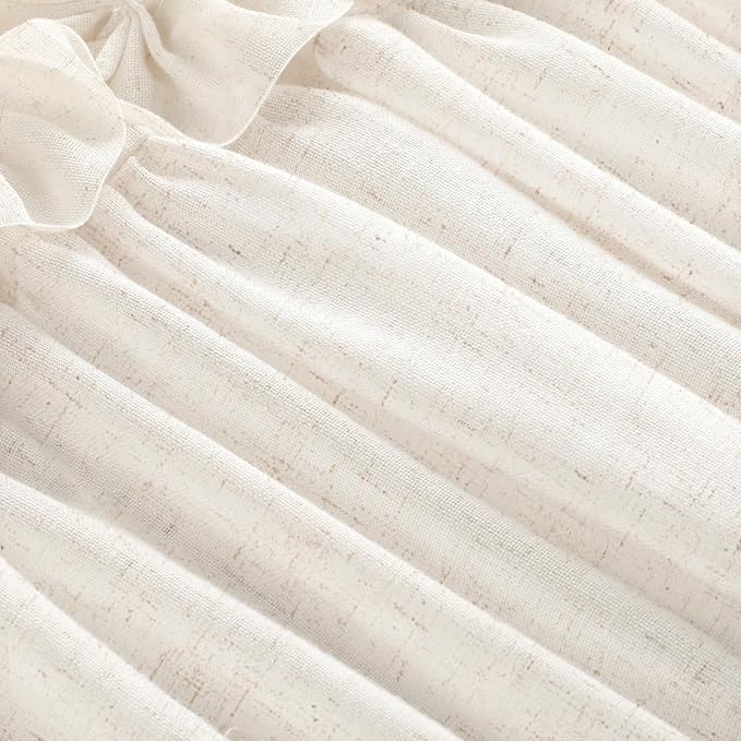 XOGUIBO Ruffle Shower Curtain with Bow Vintage Farmhouse Linen Shower Curtain for Bathroom, Cream, 72" W x 84" H