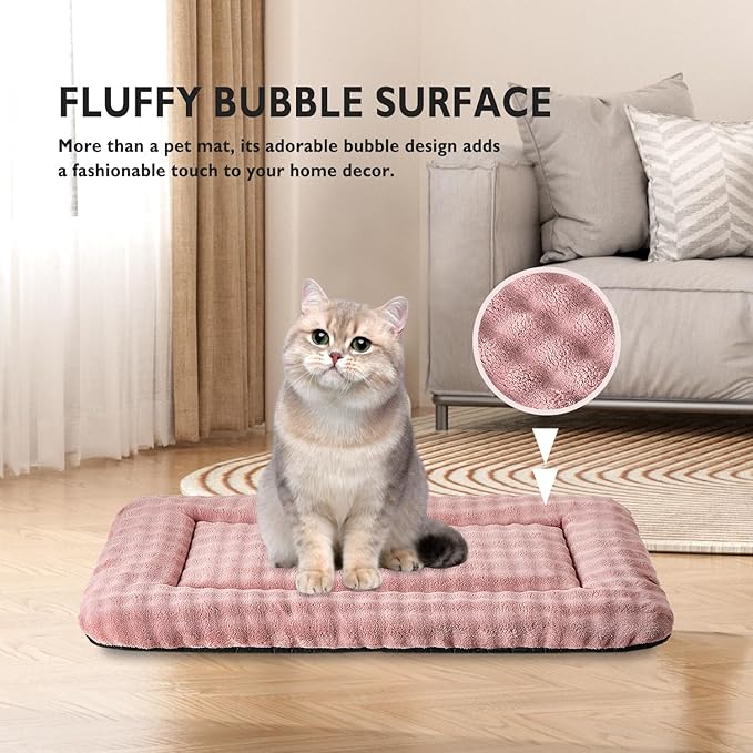 Yaning Pet Bed Mat Crate Pad for Cats Small Dogs, Washable Soft Pet Sleeping Mat Kennel Pad with 3D Bubble Pattern, Dusty Pink, 24"x 18"