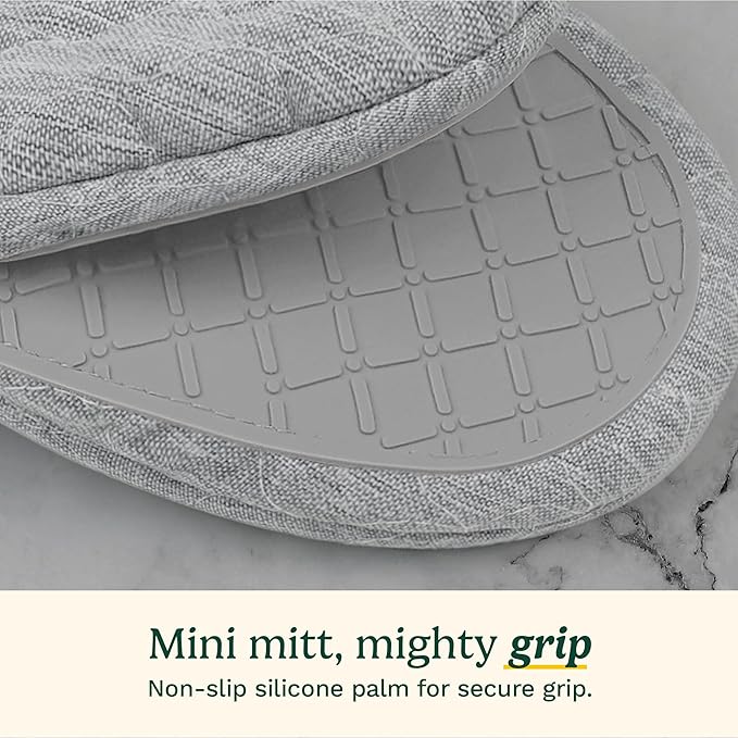Cuisinart ShieldPro Silicone Oven Mitts – 5” x 8.5” Heat-Resistant Mini Kitchen Mitts for Oven with Non-Slip 100% Silicone Palm, Cotton Filling, and Hanging Loop (Gray)
