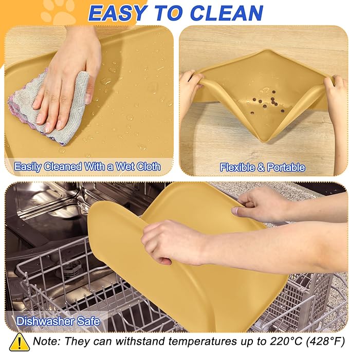 SMILOOL Silicone Pet Feeding Mat with Raised Edge for Food and Water, Dog Bowl Mats, Cat Bowls Placemat with High Lip for Floor Waterproof, Rubber Tray for Cats and Dogs 22 x 14 x0.8 Beige