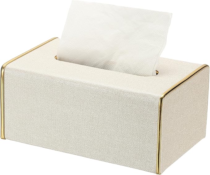 uxcell Tissue Box Cover, Rectangle Modern Tissue Box Holder with Magnetic Closure for Living Room Bedroom Office Hotel Desk (8.3"x5.1"x3.5", White)