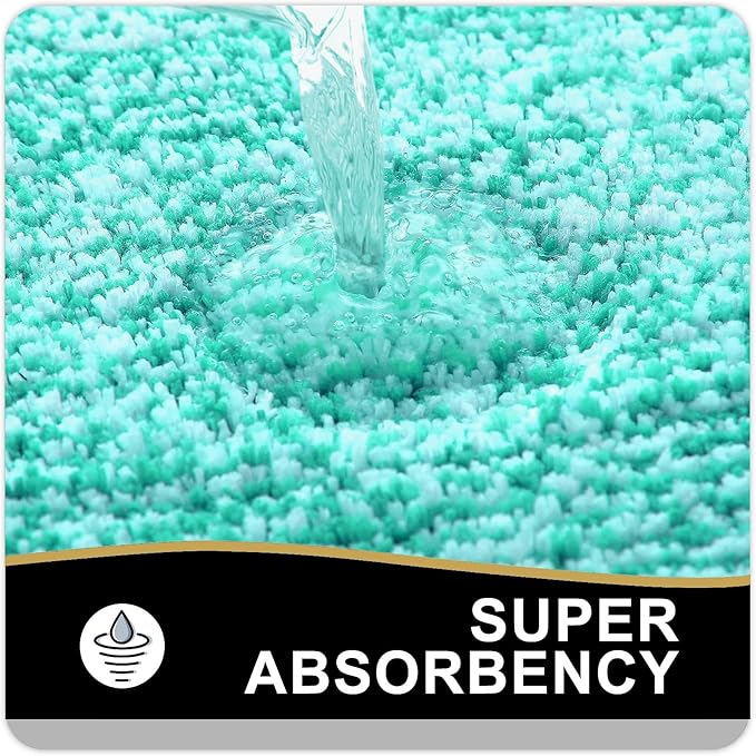 OLANLY Toilet Rugs U-Shaped 24x20, Extra Soft and Absorbent Microfiber Bathroom Rugs, Non-Slip, Machine Wash Dry, Plush Shaggy Contour Bath Mats for Toilet Base (Green and White)