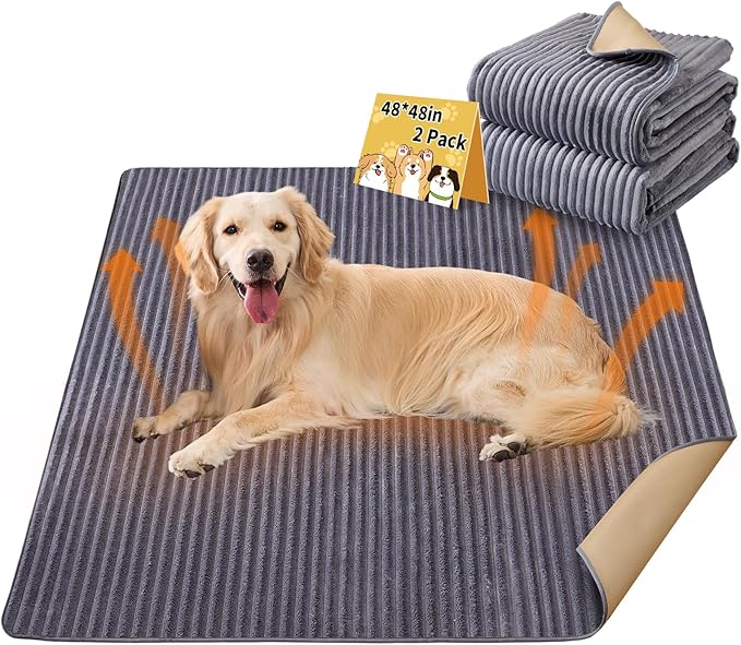 Dog Crate Mat, 2 Pack 48"×48" Flannel Washable Pet Mat for Dogs and Cats, Non-Slip Pet Pad for Kennel Training, Absorbs Urine and Waterproof Pad for Sofa Bed Crate Kennel Car Seat Floor（Gray）