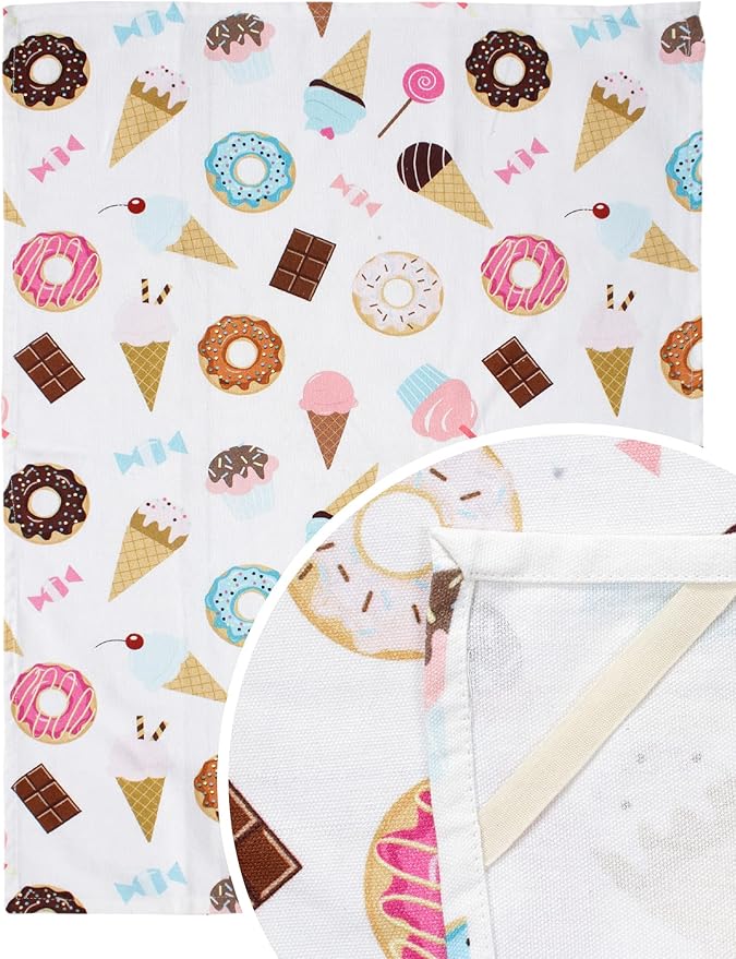 ACCENTHOME Kitchen Towels Set of 4 Super Absorbent Durable Towels Perfect for Kitchen Mess & Drying Dishes 50x70 cm Stripe & Check Pattern Sweet Dessert Print