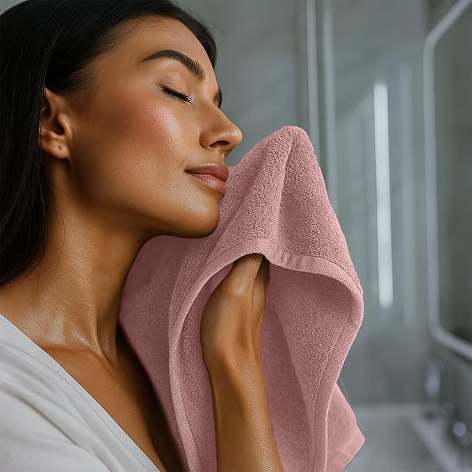 RIVERSIDE 12 Pack Washcloths - 12x12 Inches, 500 GSM, 100% Ring-Spun Cotton - Soft, Absorbent & Durable Face and Body Towels - for Bathroom, Spa, Gym, Makeup Removal & Everyday Use - Dusty Rose