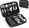 Pavilia Tech Organizer Case - Electronic & Cable Organizer, Small Charger Pouch, Black Quilted Travel Accessory