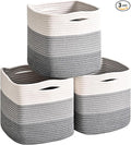 ICERZCZ 11 Inch Cube Storage Bins, Storage Cube Organizer Bins, Woven Cotton Rope Basket for Storage, Storage Baskets for Organizing Shelves, Grey Baskets for Toys, Gradient Grey (Pack of 3)