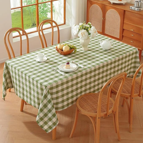 Alsoo Gingham Tablecloth Rectangle Checkered Table Cloth Cotton Linen Fabric Wrinkle Free Washable Buffalo Plaid Table Cover for Kitchen Dining Picnic Camping, Green and White, 60 * 106 inch