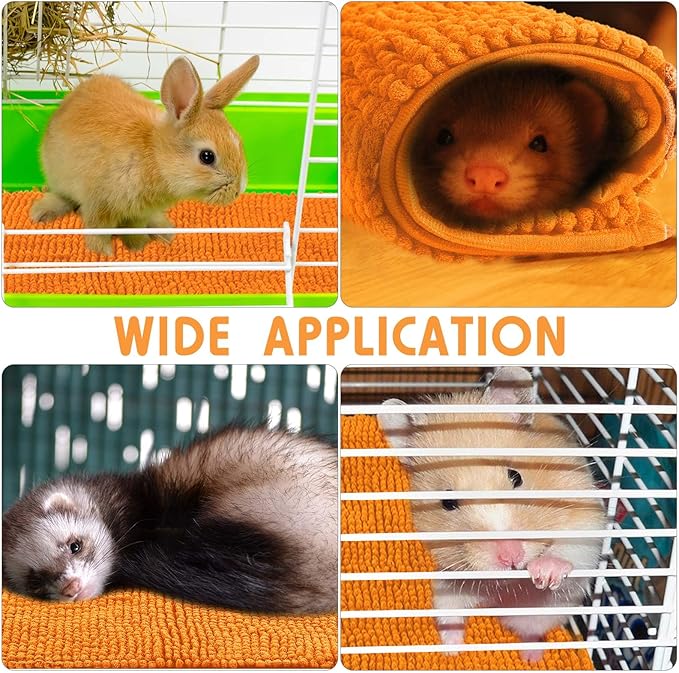 Amylove 4 Pcs Guinea Pig Cage Liner Guinea Pig Bedding Dog Door Mat for Muddy Pet Paws Washable Chenille Pee Pads Small Animal Sleeping Bed for Bunny Hamster(16 x 24 Inch,Rectangular,Orange)