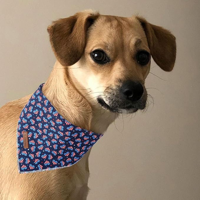 MR. CHUBBYFACE Heart Flag Striped Dog Bandanas Reversible Triangle Bibs Scarf Accessories for Dogs Cats Pets L